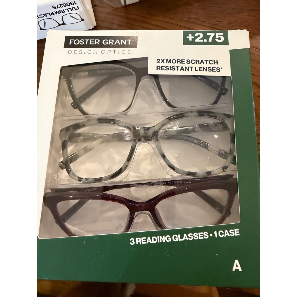 Foster Grant Design Optics Classic Reading Glasses +2.75 3 Pack NEW with case